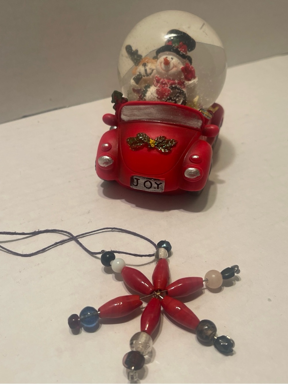 Red Snowman Car Water Christmas Globe
